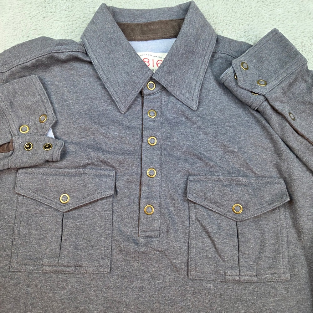 Remington Arms 1816 Polo Shirt Mens M Long Sleeve Pocket Jersey Knit Gray Grey